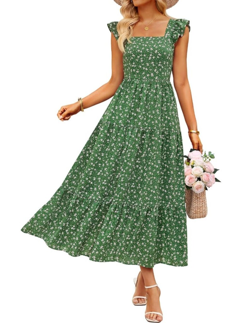 Boho Floral Midi Dress for Women - Perfect Summer Wedding Guest Outfit